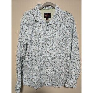 EGARA White Green Floral Mens Slim Fit Stretch Casual Long Sleeve Dress Shirt XL